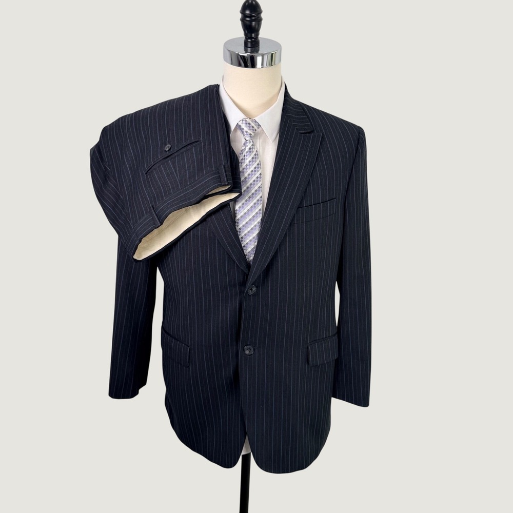 Jack Victor 100% Wool 2 Piece Suit Charcoal Blue Pinstripe 41R 35W Canada